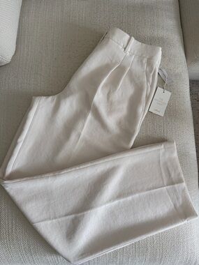Aritzia Cream High-Waist Tailored Trousers